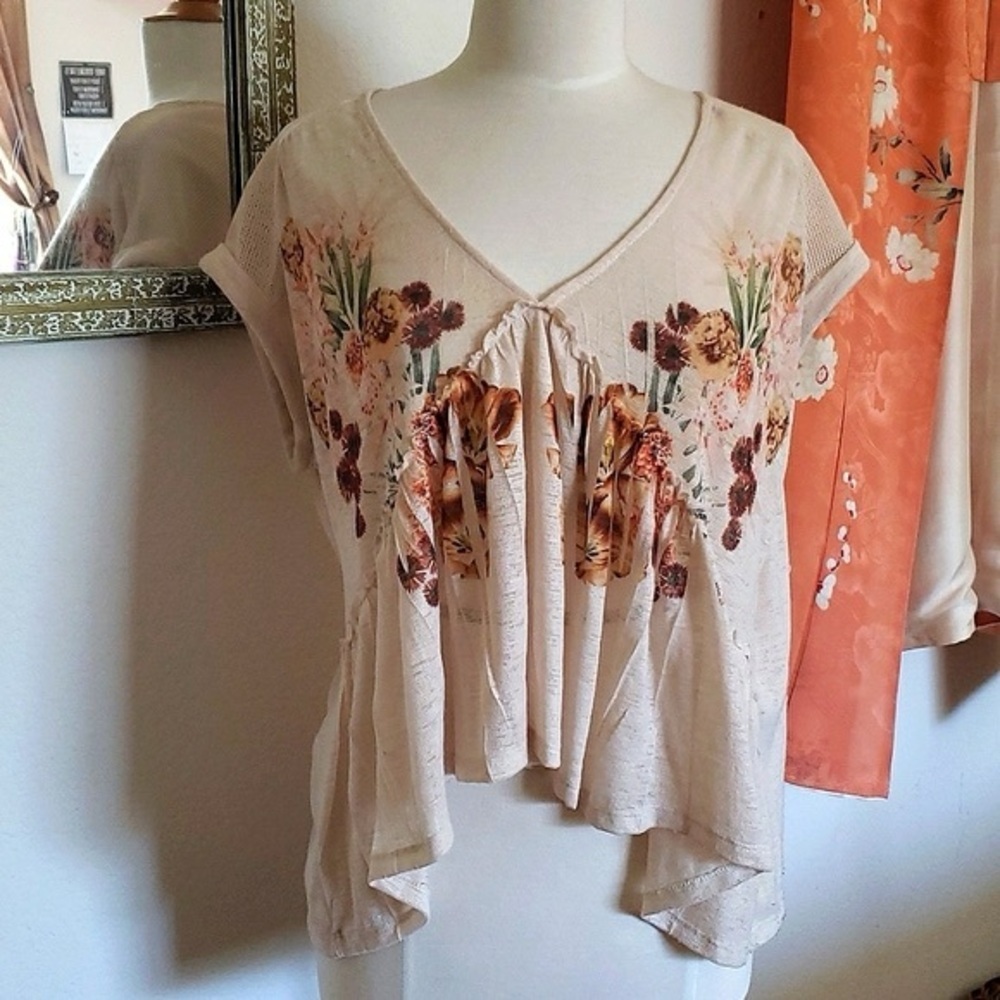 Embroidered Mesh Floral Babydoll Blouse